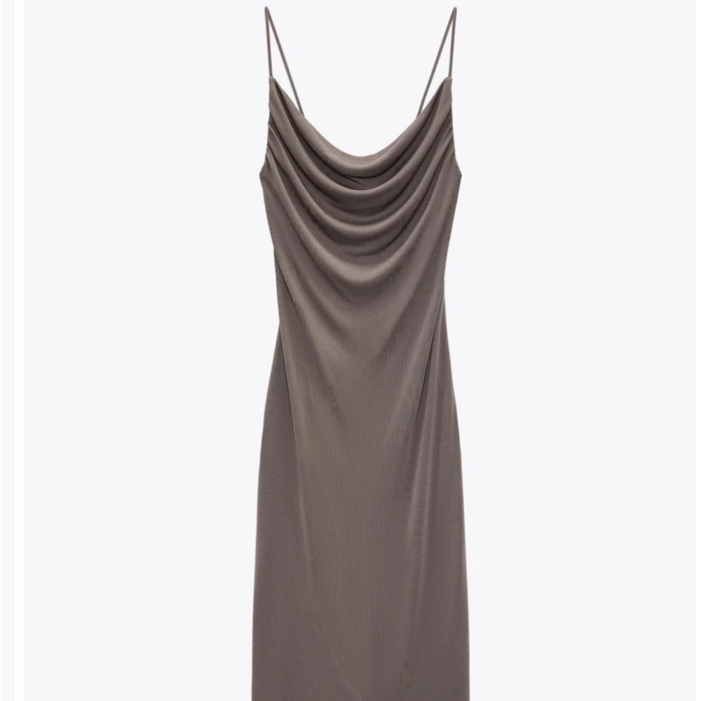 Zara Brown Slip Dress Cowl Neck Sleeveless